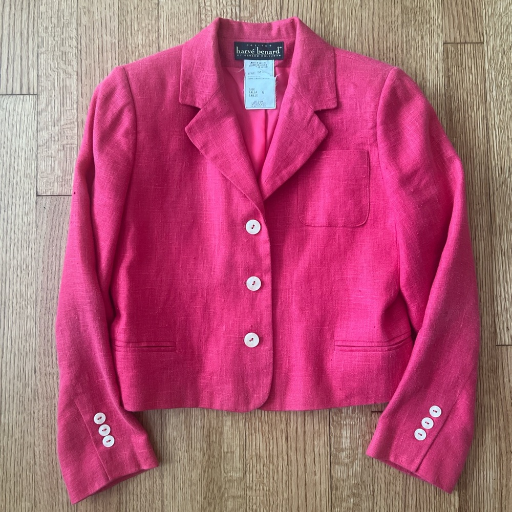 90s vintage linen cropped blazer in hot pink